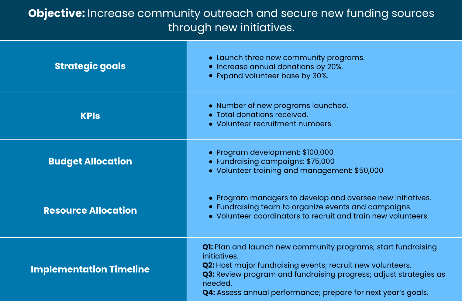 Non-Profit Organization Annual Operating Plan Example