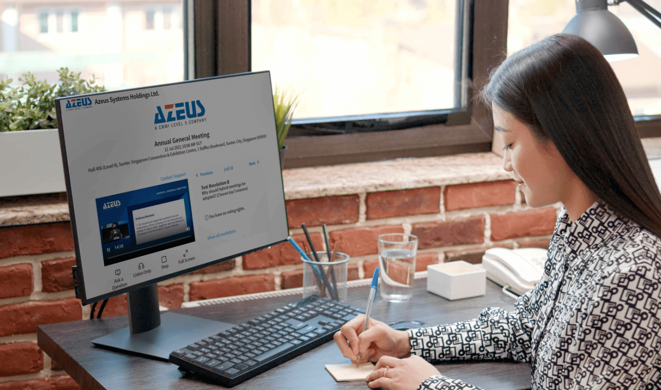 A female shareholder attending a virtual AGM through ConveneAGM